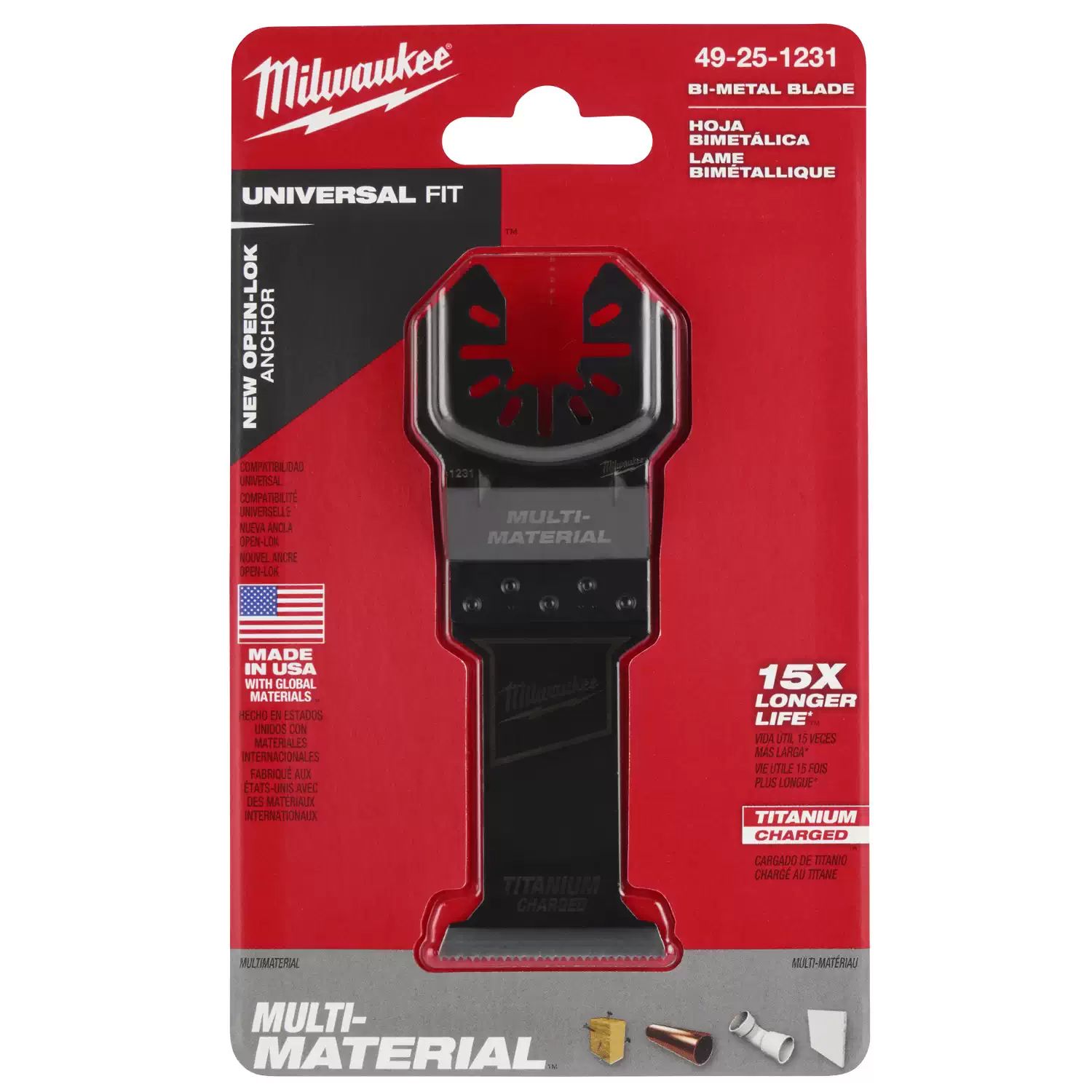 Milwaukee 49-25-1231 OPEN-LOK 1-3/8" Titanium Charged Bi-Metal Universal Fit Multi-Tool Blade